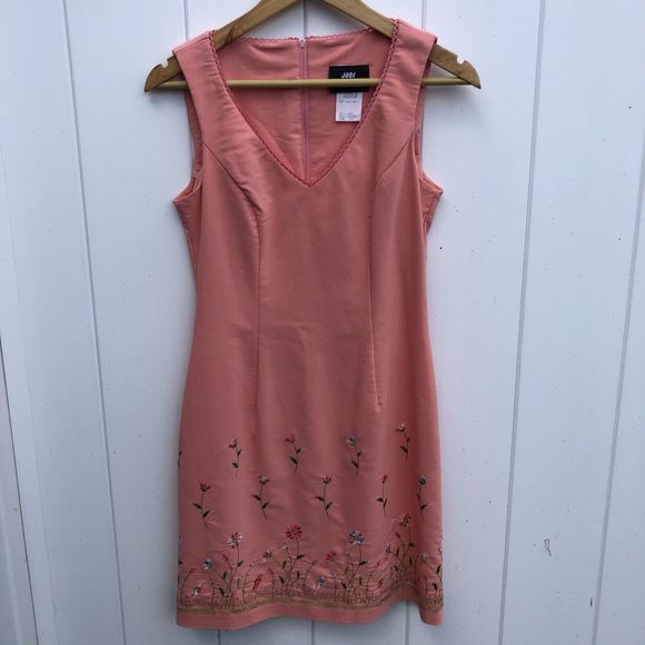 Vtg Jodi Kristopher Pink Dress Sheath Floral Embroidered 90s Sleeveless Size 5/6 - Picture 1 of 9